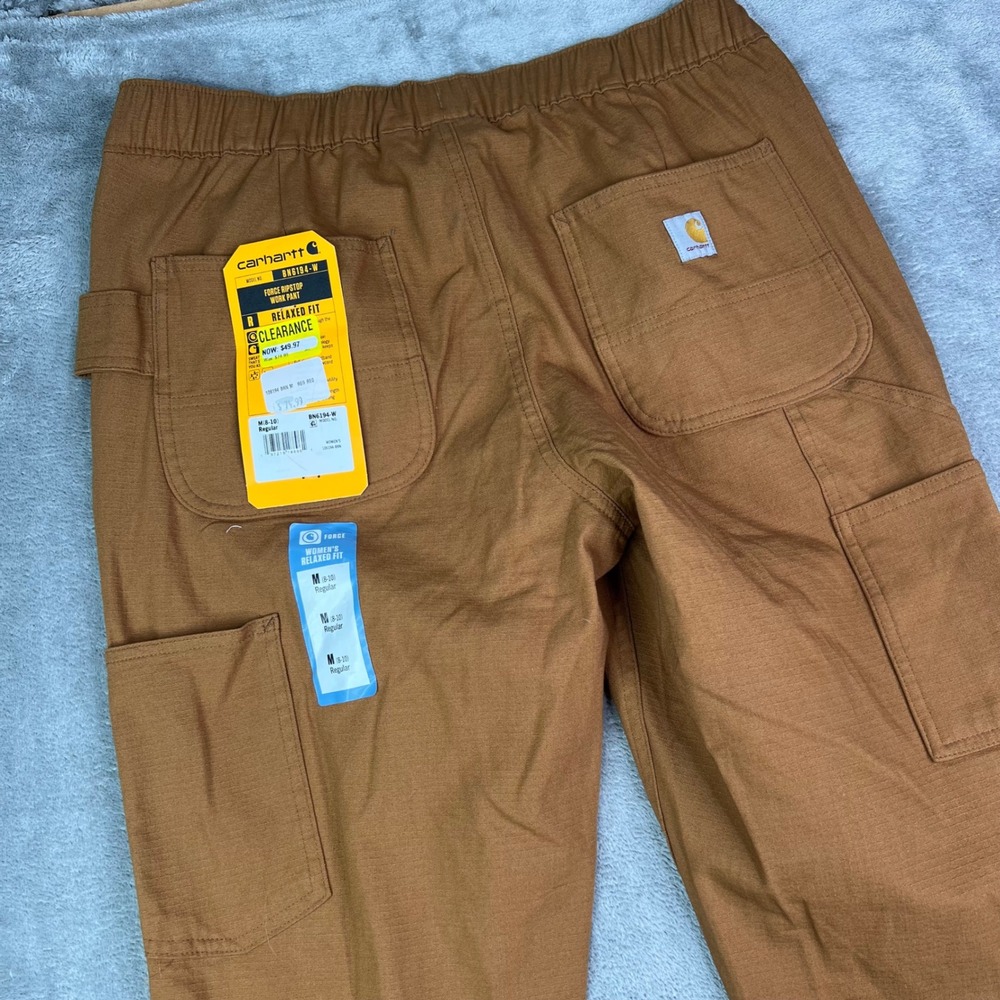 Carhartt Force Ripstop Work Pant Womens M Brown Solid Relaxed Stretch Utility
